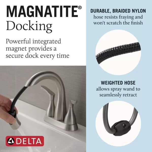 imageDelta Faucet Broadmoor Pull Down Bathroom Faucet Brushed Nickel Bathroom Faucet Bathroom Sink Faucet with Pull Down Sprayer Centerset Bathroom Faucet with Magnetic Docking Stainless 25765LFSSPDSpotShield Stainless