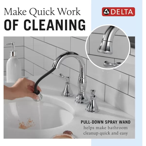 imageDelta Faucet Cassidy Pull Down Bathroom Faucet Brushed Nickel Widespread Bathroom Faucet 3 Hole Bathroom Sink Faucet with Magnetic Docking Stainless 3597SSPDDSTChrome