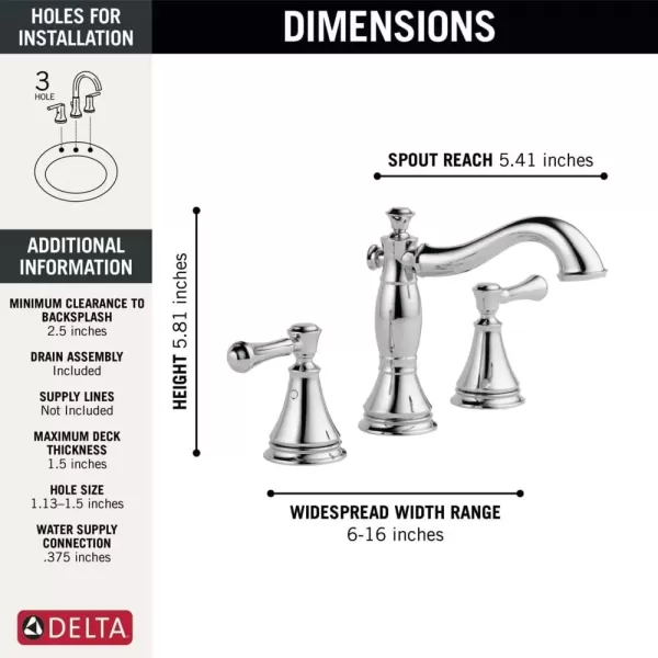 imageDelta Faucet Cassidy Pull Down Bathroom Faucet Brushed Nickel Widespread Bathroom Faucet 3 Hole Bathroom Sink Faucet with Magnetic Docking Stainless 3597SSPDDSTChrome