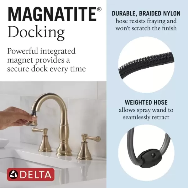 imageDelta Faucet Cassidy Pull Down Bathroom Faucet Brushed Nickel Widespread Bathroom Faucet 3 Hole Bathroom Sink Faucet with Magnetic Docking Stainless 3597SSPDDSTChampagne Bronze