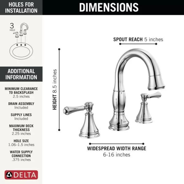 imageDelta Faucet Cassidy Pull Down Bathroom Faucet Brushed Nickel Widespread Bathroom Faucet 3 Hole Bathroom Sink Faucet with Magnetic Docking Stainless 3597SSPDDSTChrome