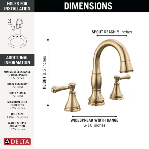 imageDelta Faucet Cassidy Pull Down Bathroom Faucet Brushed Nickel Widespread Bathroom Faucet 3 Hole Bathroom Sink Faucet with Magnetic Docking Stainless 3597SSPDDSTChampagne Bronze