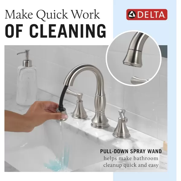 imageDelta Faucet Cassidy Pull Down Bathroom Faucet Brushed Nickel Widespread Bathroom Faucet 3 Hole Bathroom Sink Faucet with Magnetic Docking Stainless 3597SSPDDSTStainless