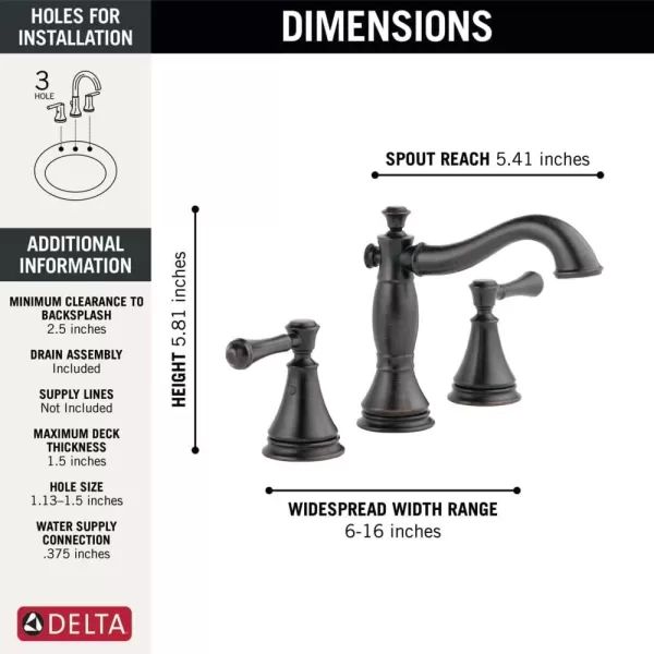 imageDelta Faucet Cassidy Pull Down Bathroom Faucet Brushed Nickel Widespread Bathroom Faucet 3 Hole Bathroom Sink Faucet with Magnetic Docking Stainless 3597SSPDDSTVenetian Bronze