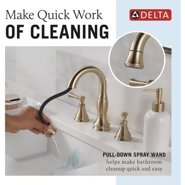 imageDelta Faucet Cassidy Pull Down Bathroom Faucet Brushed Nickel Widespread Bathroom Faucet 3 Hole Bathroom Sink Faucet with Magnetic Docking Stainless 3597SSPDDSTChampagne Bronze
