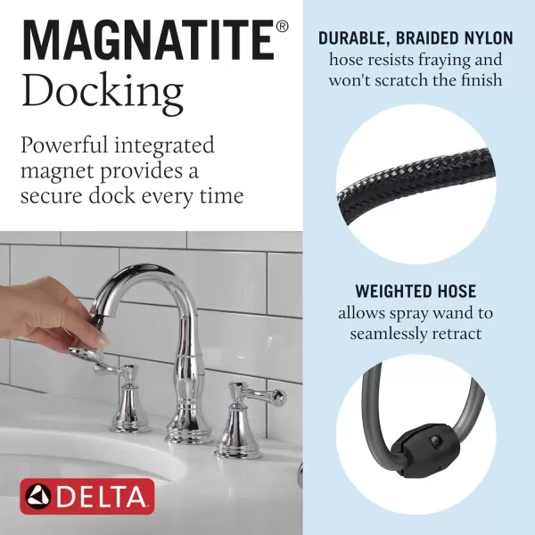 imageDelta Faucet Cassidy Pull Down Bathroom Faucet Brushed Nickel Widespread Bathroom Faucet 3 Hole Bathroom Sink Faucet with Magnetic Docking Stainless 3597SSPDDSTChrome