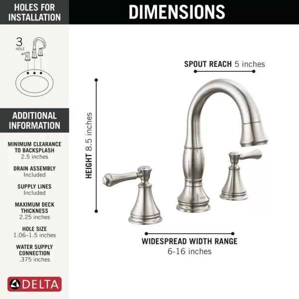 imageDelta Faucet Cassidy Pull Down Bathroom Faucet Brushed Nickel Widespread Bathroom Faucet 3 Hole Bathroom Sink Faucet with Magnetic Docking Stainless 3597SSPDDSTStainless