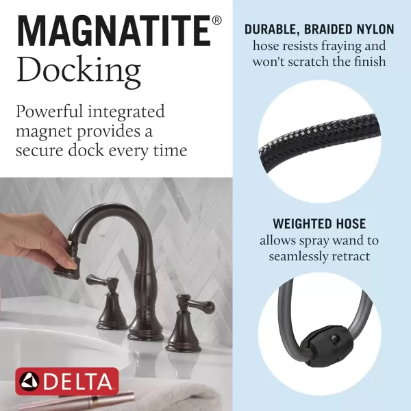 imageDelta Faucet Cassidy Pull Down Bathroom Faucet Brushed Nickel Widespread Bathroom Faucet 3 Hole Bathroom Sink Faucet with Magnetic Docking Stainless 3597SSPDDSTVenetian Bronze