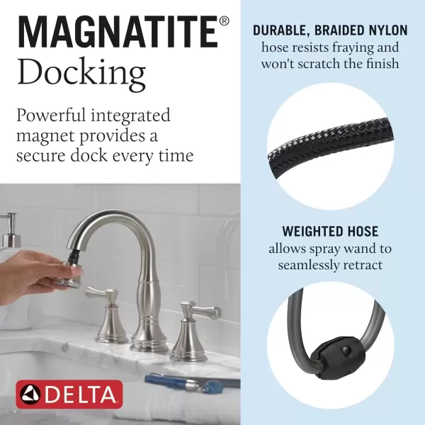 imageDelta Faucet Cassidy Pull Down Bathroom Faucet Brushed Nickel Widespread Bathroom Faucet 3 Hole Bathroom Sink Faucet with Magnetic Docking Stainless 3597SSPDDSTStainless