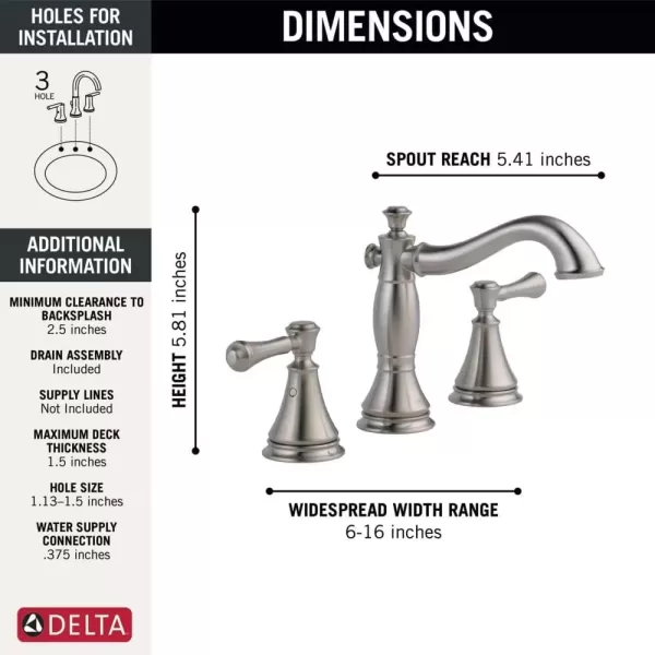 imageDelta Faucet Cassidy Pull Down Bathroom Faucet Brushed Nickel Widespread Bathroom Faucet 3 Hole Bathroom Sink Faucet with Magnetic Docking Stainless 3597SSPDDSTStainless