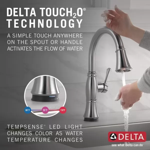 imageDelta Faucet Cassidy Touch Kitchen Faucet Brushed Nickel Kitchen Faucets with Pull Down Sprayer Kitchen Sink Faucet Delta Touch2O Technology Lumicoat Arctic Stainless 9197TARPRDST