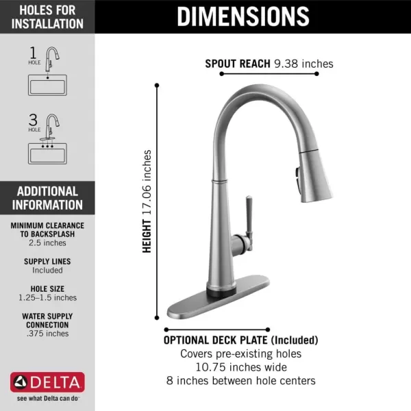 imageDelta Faucet Emmeline Touch Kitchen Faucet Brushed Nickel Kitchen Faucets with Pull Down Sprayer Kitchen Sink Faucet Delta Touch2O Technology Lumicoat Arctic Stainless 9182TARPRDST