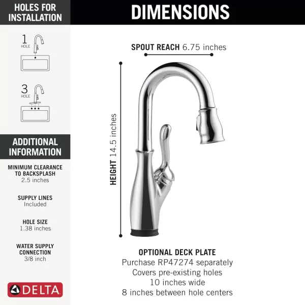 imageDelta Faucet Leland Touch Bar Faucet with Touchless Technology Bar Faucet with Pull Down Sprayer Black Bar Sink Faucet Prep Sink Faucet Wet Bar Faucet Matte Black 9678TLBLDSTChrome