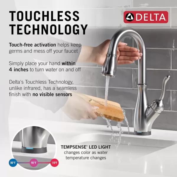 imageDelta Faucet Leland Touch Bar Faucet with Touchless Technology Bar Faucet with Pull Down Sprayer Black Bar Sink Faucet Prep Sink Faucet Wet Bar Faucet Matte Black 9678TLBLDSTArctic Stainless
