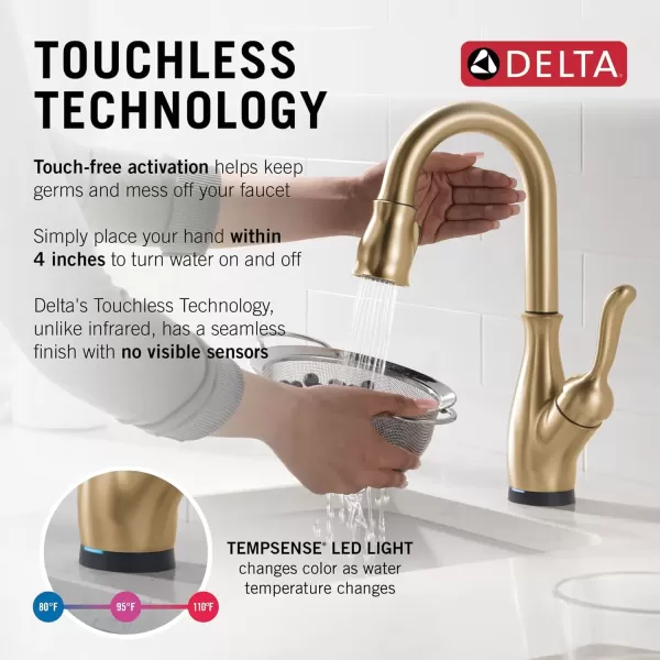 imageDelta Faucet Leland Touch Bar Faucet with Touchless Technology Bar Faucet with Pull Down Sprayer Black Bar Sink Faucet Prep Sink Faucet Wet Bar Faucet Matte Black 9678TLBLDSTChampagne Bronze