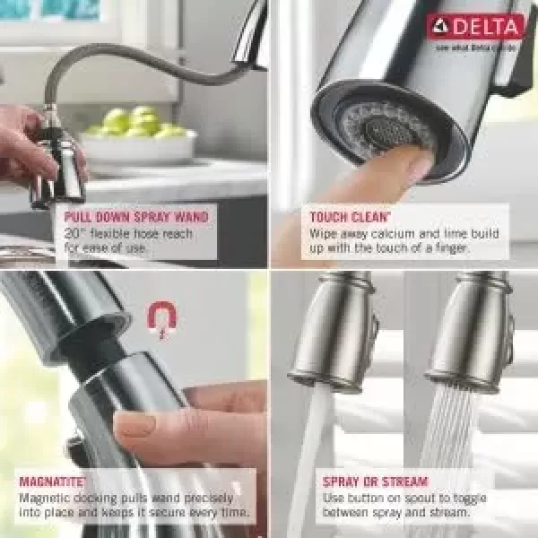 imageDelta Faucet Leland Touch Bar Faucet with Touchless Technology Bar Faucet with Pull Down Sprayer Black Bar Sink Faucet Prep Sink Faucet Wet Bar Faucet Matte Black 9678TLBLDSTVenetian Bronze