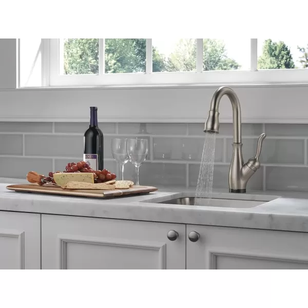imageDelta Faucet Leland Touch Bar Faucet with Touchless Technology Bar Faucet with Pull Down Sprayer Black Bar Sink Faucet Prep Sink Faucet Wet Bar Faucet Matte Black 9678TLBLDSTSpotShield Stainless
