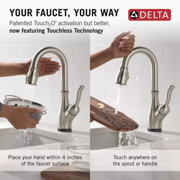 imageDelta Faucet Leland Touch Bar Faucet with Touchless Technology Bar Faucet with Pull Down Sprayer Black Bar Sink Faucet Prep Sink Faucet Wet Bar Faucet Matte Black 9678TLBLDSTSpotShield Stainless