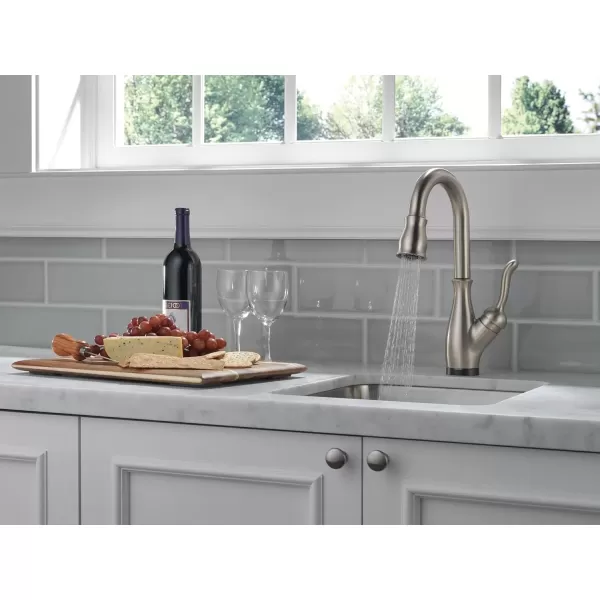 imageDelta Faucet Leland Touch Bar Faucet with Touchless Technology Bar Faucet with Pull Down Sprayer Black Bar Sink Faucet Prep Sink Faucet Wet Bar Faucet Matte Black 9678TLBLDSTSpotShield Stainless