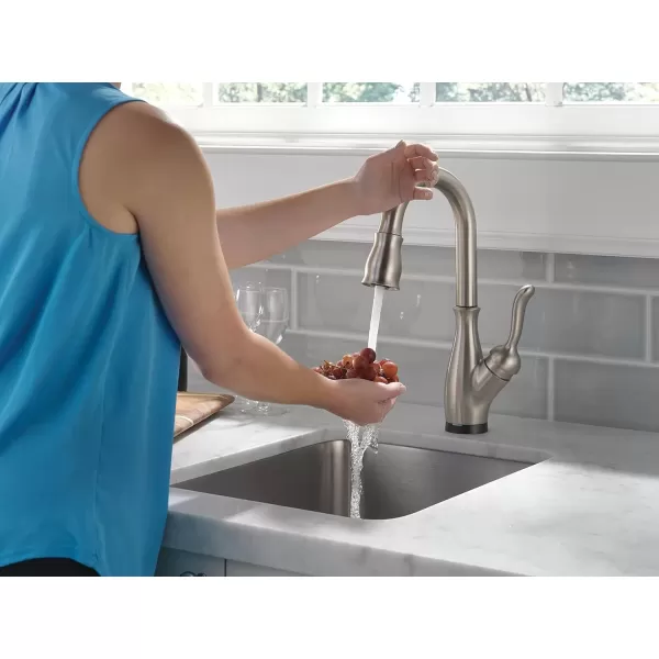 imageDelta Faucet Leland Touch Bar Faucet with Touchless Technology Bar Faucet with Pull Down Sprayer Black Bar Sink Faucet Prep Sink Faucet Wet Bar Faucet Matte Black 9678TLBLDSTSpotShield Stainless