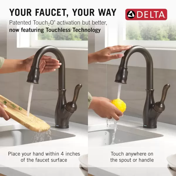 imageDelta Faucet Leland Touch Bar Faucet with Touchless Technology Bar Faucet with Pull Down Sprayer Black Bar Sink Faucet Prep Sink Faucet Wet Bar Faucet Matte Black 9678TLBLDSTVenetian Bronze