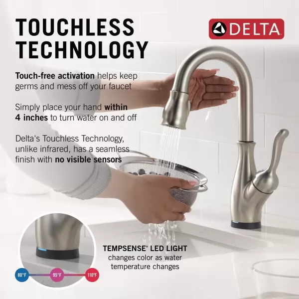 imageDelta Faucet Leland Touch Bar Faucet with Touchless Technology Bar Faucet with Pull Down Sprayer Black Bar Sink Faucet Prep Sink Faucet Wet Bar Faucet Matte Black 9678TLBLDSTSpotShield Stainless