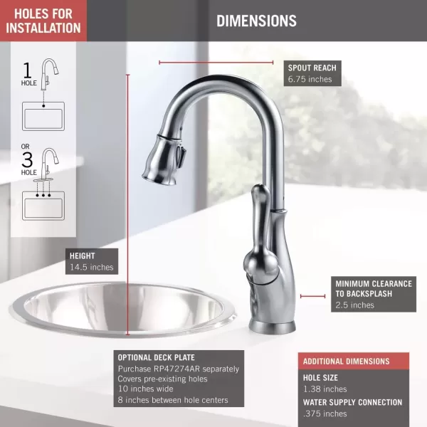 imageDelta Faucet Leland Touch Bar Faucet with Touchless Technology Bar Faucet with Pull Down Sprayer Black Bar Sink Faucet Prep Sink Faucet Wet Bar Faucet Matte Black 9678TLBLDSTArctic Stainless