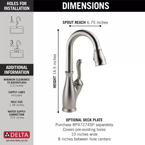 imageDelta Faucet Leland Touch Bar Faucet with Touchless Technology Bar Faucet with Pull Down Sprayer Black Bar Sink Faucet Prep Sink Faucet Wet Bar Faucet Matte Black 9678TLBLDSTSpotShield Stainless