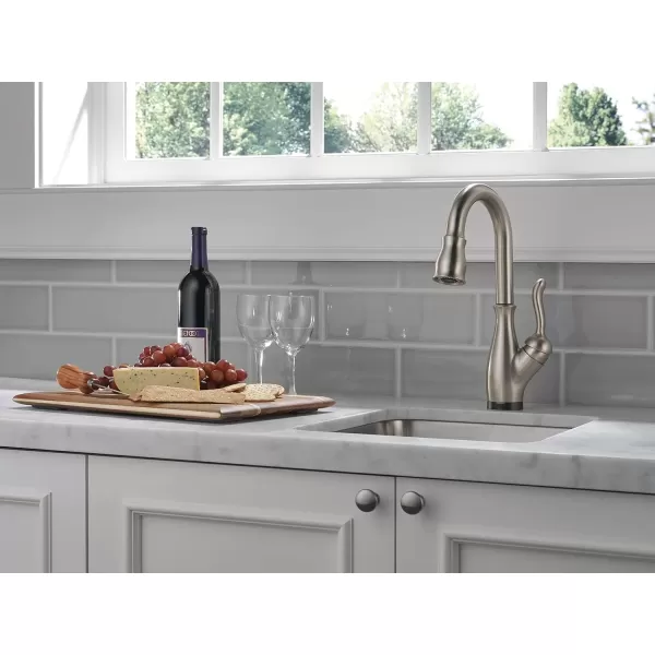 imageDelta Faucet Leland Touch Bar Faucet with Touchless Technology Bar Faucet with Pull Down Sprayer Black Bar Sink Faucet Prep Sink Faucet Wet Bar Faucet Matte Black 9678TLBLDSTSpotShield Stainless