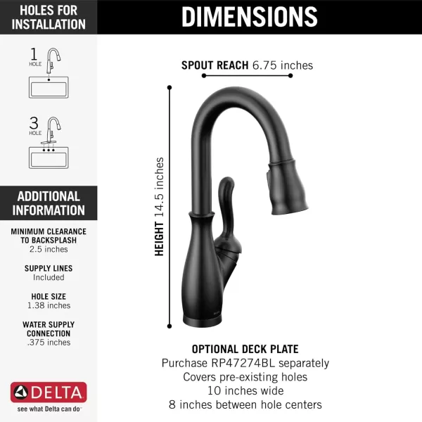 imageDelta Faucet Leland Touch Bar Faucet with Touchless Technology Bar Faucet with Pull Down Sprayer Black Bar Sink Faucet Prep Sink Faucet Wet Bar Faucet Matte Black 9678TLBLDSTMatte Black