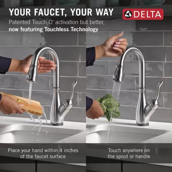 imageDelta Faucet Leland Touch Bar Faucet with Touchless Technology Bar Faucet with Pull Down Sprayer Black Bar Sink Faucet Prep Sink Faucet Wet Bar Faucet Matte Black 9678TLBLDSTArctic Stainless