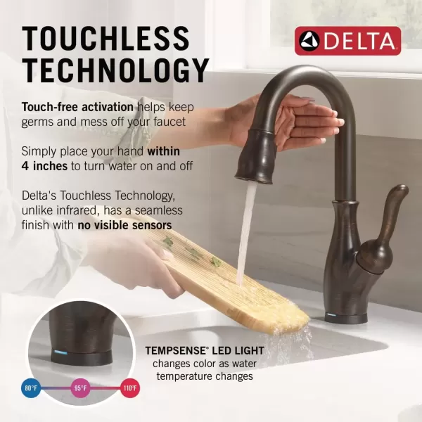 imageDelta Faucet Leland Touch Bar Faucet with Touchless Technology Bar Faucet with Pull Down Sprayer Black Bar Sink Faucet Prep Sink Faucet Wet Bar Faucet Matte Black 9678TLBLDSTVenetian Bronze