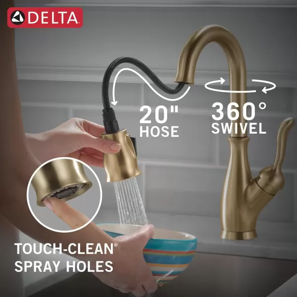 imageDelta Faucet Leland Touch Bar Faucet with Touchless Technology Bar Faucet with Pull Down Sprayer Black Bar Sink Faucet Prep Sink Faucet Wet Bar Faucet Matte Black 9678TLBLDSTChampagne Bronze