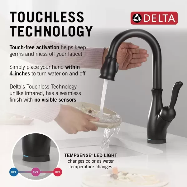 imageDelta Faucet Leland Touch Bar Faucet with Touchless Technology Bar Faucet with Pull Down Sprayer Black Bar Sink Faucet Prep Sink Faucet Wet Bar Faucet Matte Black 9678TLBLDSTMatte Black