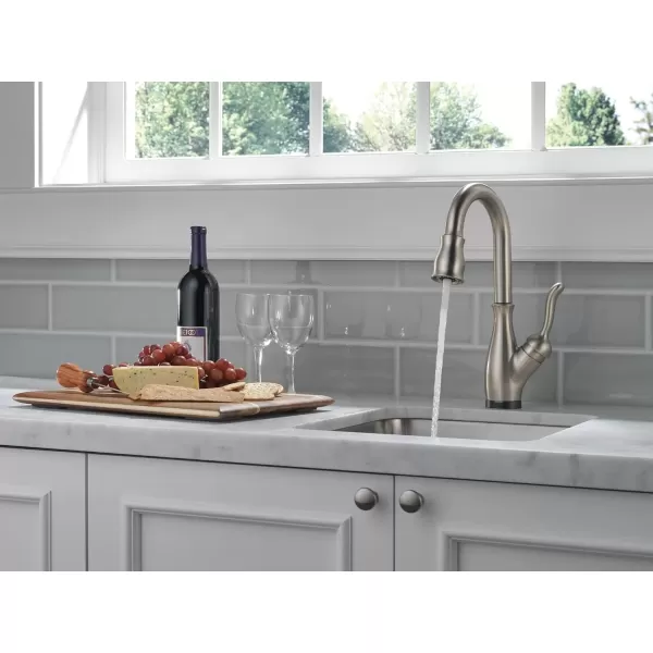 imageDelta Faucet Leland Touch Bar Faucet with Touchless Technology Bar Faucet with Pull Down Sprayer Black Bar Sink Faucet Prep Sink Faucet Wet Bar Faucet Matte Black 9678TLBLDSTSpotShield Stainless