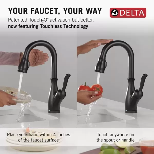 imageDelta Faucet Leland Touch Bar Faucet with Touchless Technology Bar Faucet with Pull Down Sprayer Black Bar Sink Faucet Prep Sink Faucet Wet Bar Faucet Matte Black 9678TLBLDSTMatte Black