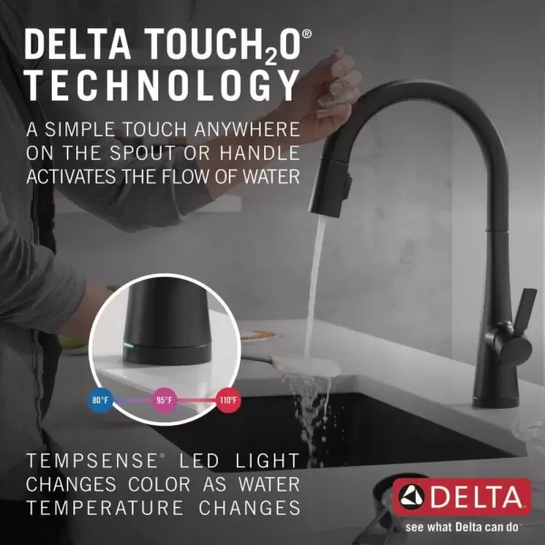 imageDelta Faucet Monrovia Matte Black Kitchen Faucet Touch Touch Kitchen Faucets with Pull Down Sprayer Kitchen Sink Faucet Kitchen Faucet Black Delta Touch2O Technology Matte Black 9191TBLDST