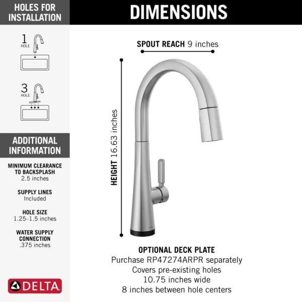 imageDelta Faucet Monrovia Touch Kitchen Faucet Brushed Nickel Kitchen Faucets with Pull Down Sprayer Kitchen Sink Faucet Delta Touch2O Technology Lumicoat Arctic Stainless 9191TARPRDST