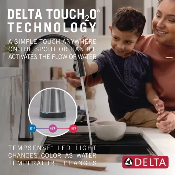 imageDelta Faucet Monrovia Touch Kitchen Faucet Brushed Nickel Kitchen Faucets with Pull Down Sprayer Kitchen Sink Faucet Delta Touch2O Technology Lumicoat Arctic Stainless 9191TARPRDST