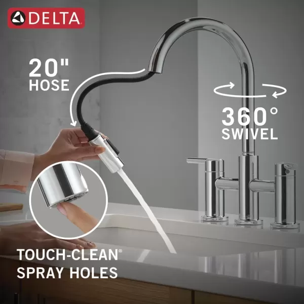 imageDelta Faucet Nicoli Bridge Kitchen Faucet with Pull Down Sprayer Brushed Nickel 3Hole Kitchen Faucet Modern Kitchen Faucet 2Handle Kitchen Faucet Kitchen Sink Faucet Stainless Steel 39876LFSSChrome