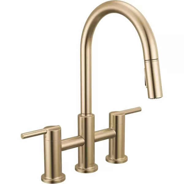 imageDelta Faucet Nicoli Bridge Kitchen Faucet with Pull Down Sprayer Brushed Nickel 3Hole Kitchen Faucet Modern Kitchen Faucet 2Handle Kitchen Faucet Kitchen Sink Faucet Stainless Steel 39876LFSSChampagne Bronze