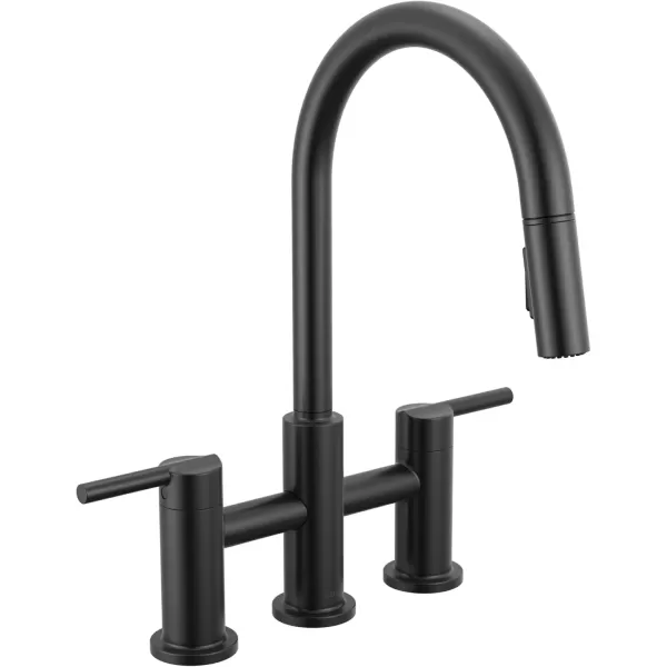 imageDelta Faucet Nicoli Bridge Kitchen Faucet with Pull Down Sprayer Brushed Nickel 3Hole Kitchen Faucet Modern Kitchen Faucet 2Handle Kitchen Faucet Kitchen Sink Faucet Stainless Steel 39876LFSSMatte Black