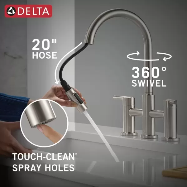 imageDelta Faucet Nicoli Bridge Kitchen Faucet with Pull Down Sprayer Brushed Nickel 3Hole Kitchen Faucet Modern Kitchen Faucet 2Handle Kitchen Faucet Kitchen Sink Faucet Stainless Steel 39876LFSSStainless