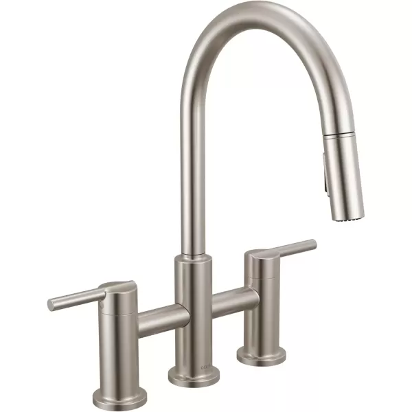 imageDelta Faucet Nicoli Bridge Kitchen Faucet with Pull Down Sprayer Brushed Nickel 3Hole Kitchen Faucet Modern Kitchen Faucet 2Handle Kitchen Faucet Kitchen Sink Faucet Stainless Steel 39876LFSSStainless