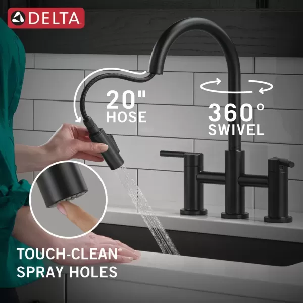 imageDelta Faucet Nicoli Bridge Kitchen Faucet with Pull Down Sprayer Brushed Nickel 3Hole Kitchen Faucet Modern Kitchen Faucet 2Handle Kitchen Faucet Kitchen Sink Faucet Stainless Steel 39876LFSSMatte Black