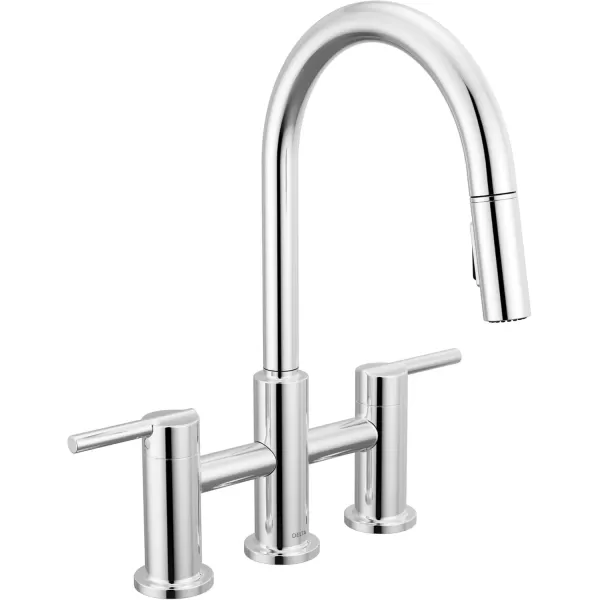 imageDelta Faucet Nicoli Bridge Kitchen Faucet with Pull Down Sprayer Brushed Nickel 3Hole Kitchen Faucet Modern Kitchen Faucet 2Handle Kitchen Faucet Kitchen Sink Faucet Stainless Steel 39876LFSSChrome