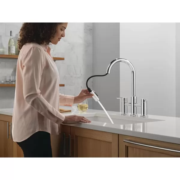 imageDelta Faucet Nicoli Bridge Kitchen Faucet with Pull Down Sprayer Brushed Nickel 3Hole Kitchen Faucet Modern Kitchen Faucet 2Handle Kitchen Faucet Kitchen Sink Faucet Stainless Steel 39876LFSSChrome