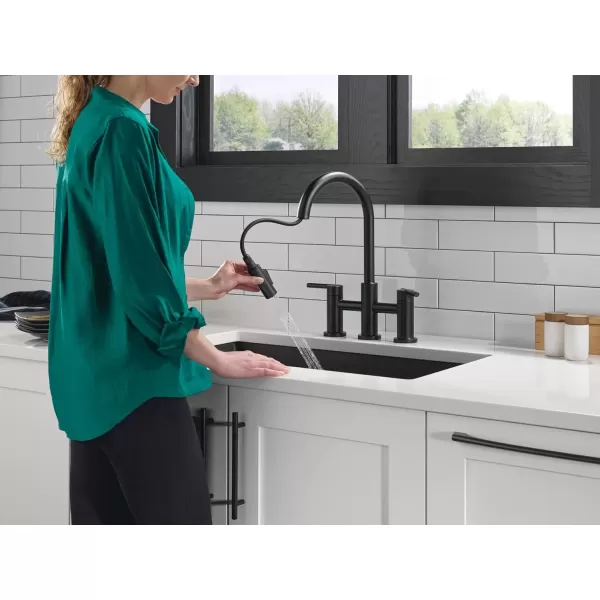 imageDelta Faucet Nicoli Bridge Kitchen Faucet with Pull Down Sprayer Brushed Nickel 3Hole Kitchen Faucet Modern Kitchen Faucet 2Handle Kitchen Faucet Kitchen Sink Faucet Stainless Steel 39876LFSSMatte Black