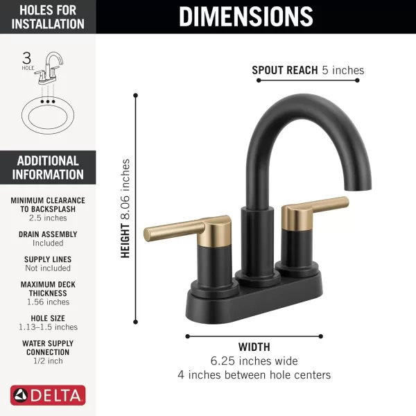 imageDelta Faucet Nicoli Centerset Bathroom Faucet Black and Gold 2Handle Bathroom Faucet Delta Bathroom Sink Faucet Black 3Hole Bathroom Faucet Matte BlackChampagne Bronze 25749LFGZMatte BlackChampagne Bronze