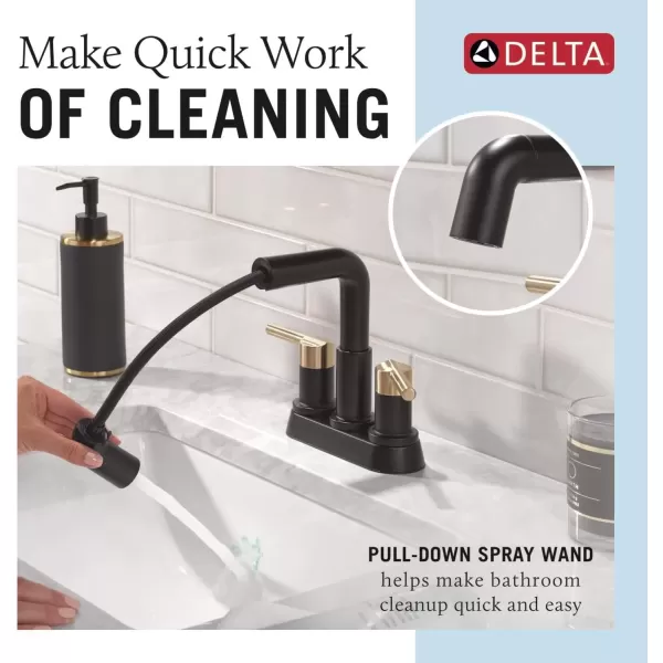 imageDelta Faucet Nicoli PullDown Centerset Bathroom Faucet Chrome Bathroom Sink Faucet Bathroom Faucet with Pull Out Sprayer 3Hole Bathroom Faucet Chrome 25849LFPDMatte BlackChampagne Bronze